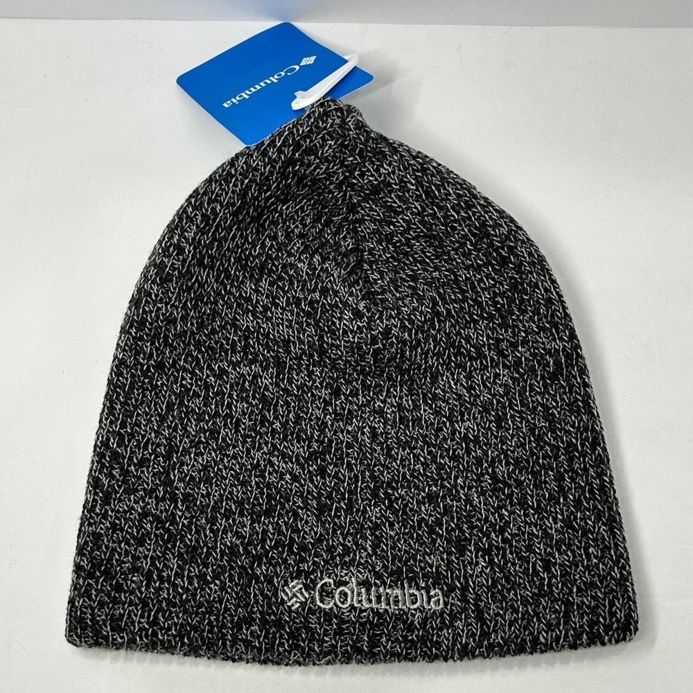 Columbia Mens Big Bonanza Beanie Black White Marled Knit Hat Winter Tossle Cap